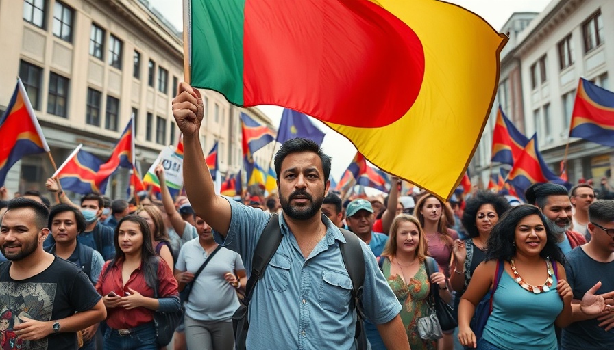 Uvira protests against General Gazita with flag-bearer in vibrant crowd.