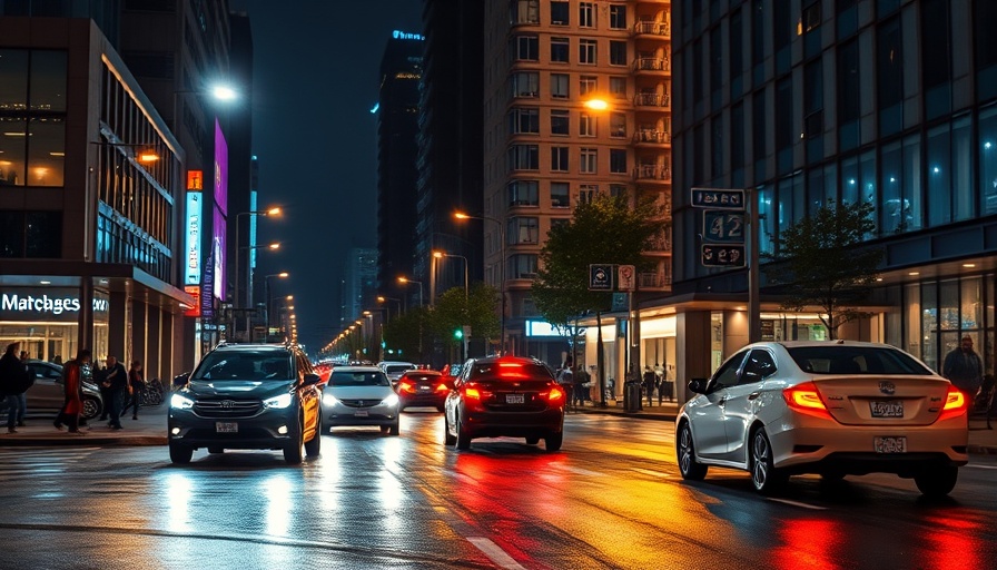 Nighttime cityscape with cars on a lit street, Ethiopia Grand Renaissance Dam.
