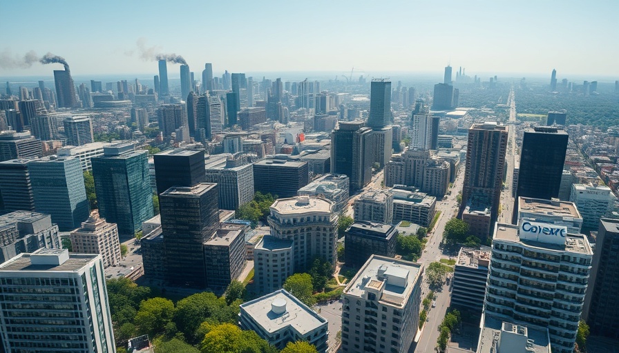 Aerial view of city with smoke in distance, Israel strike in Qatar.