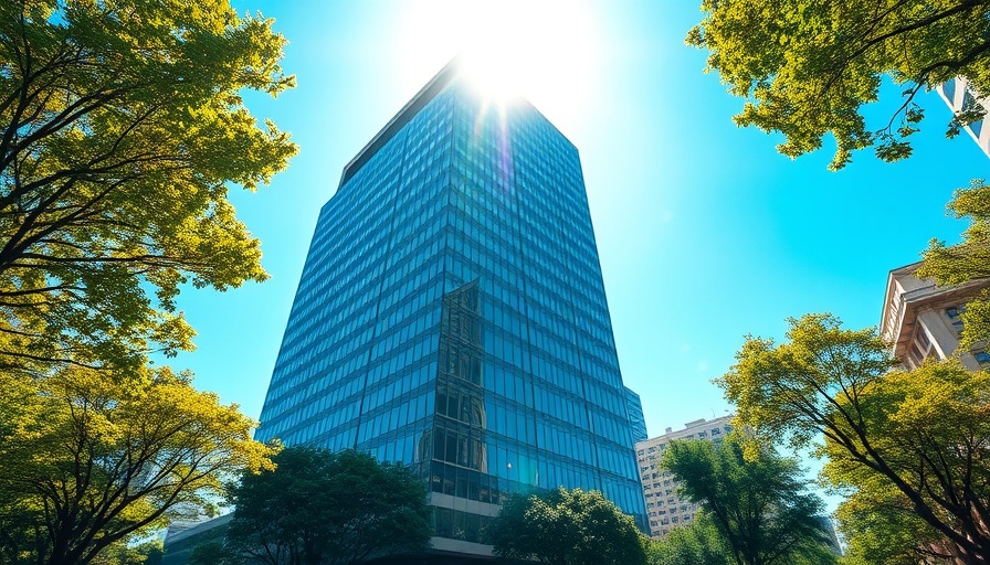 Tall modern office building in African cityscape, fintech Africa.