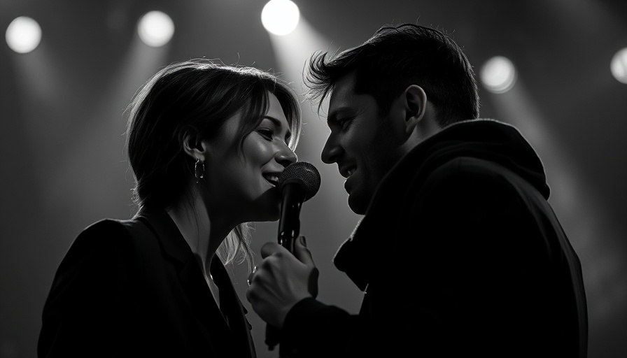 Cinematic black and white duet scene, Whitney Houston duet.
