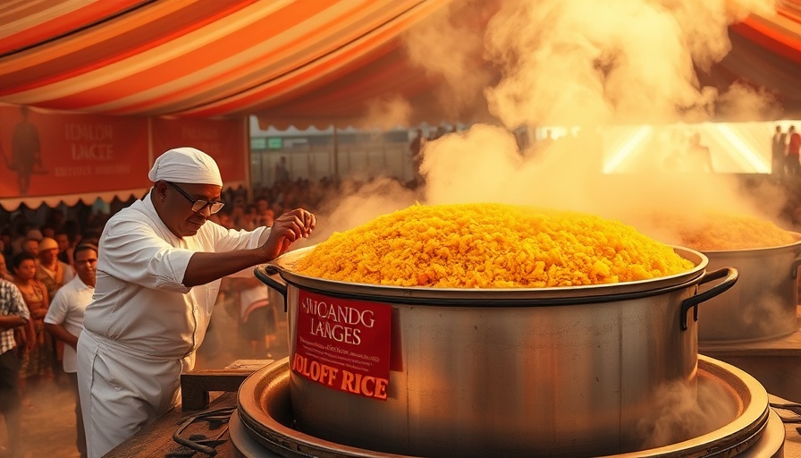 Chefs cooking world's largest jollof rice at festival.
