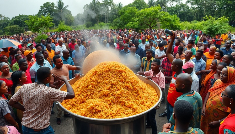 Largest pot of jollof rice being cooked at an outdoor event.