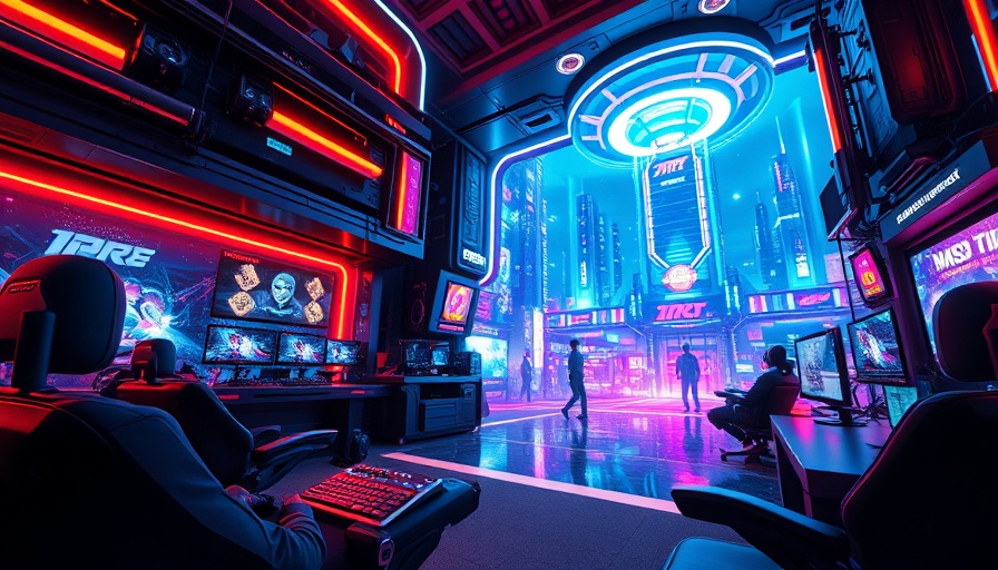 Futuristic gaming setup with vibrant neon cityscape for Infinix GT Verse Gaming Evolution.