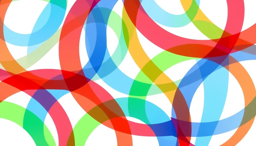Colorful geometric pattern of arcs in red, blue, green.