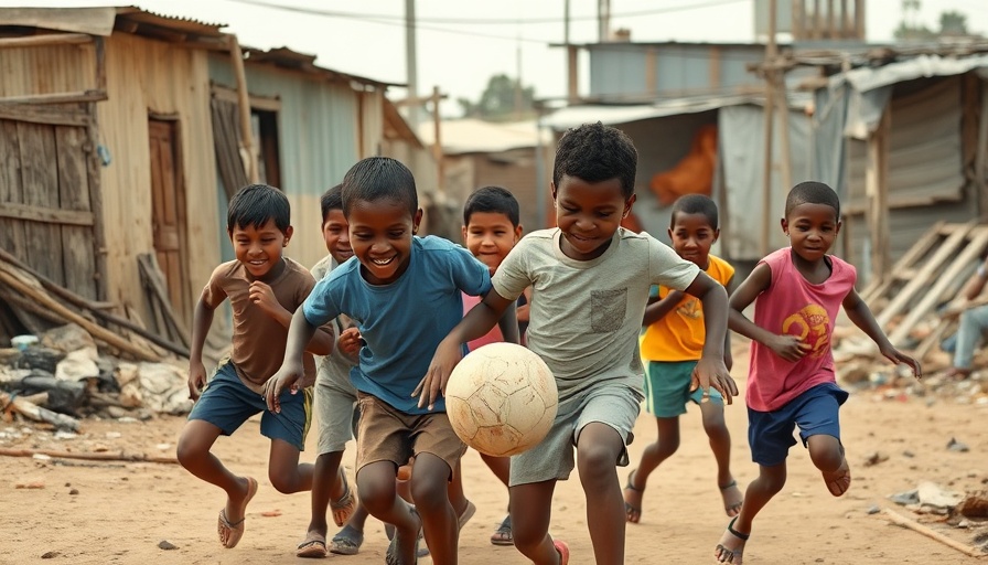 Children playing soccer in Haitian shantytown.
