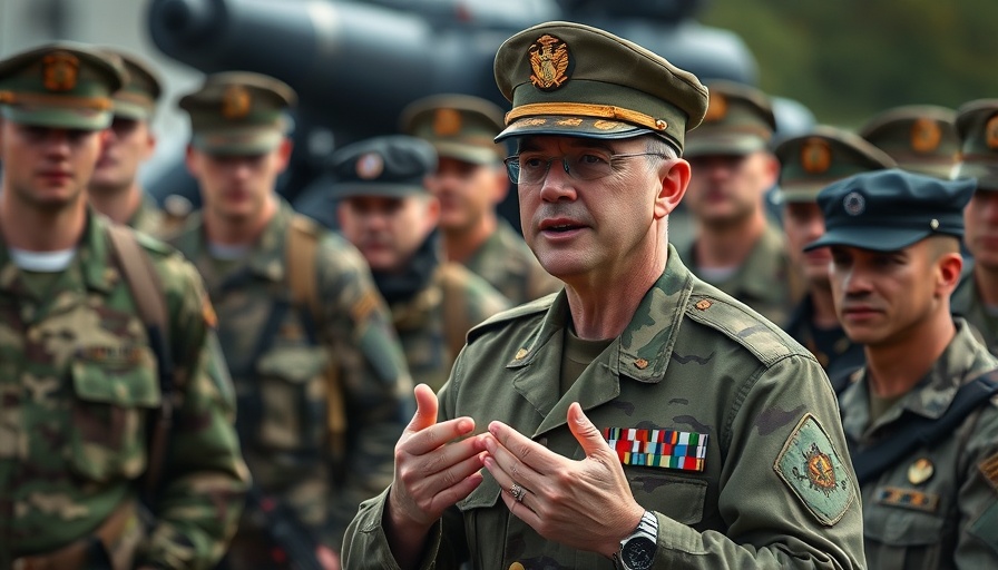 Military leader addressing troops outdoors in Haiti crisis solutions context.