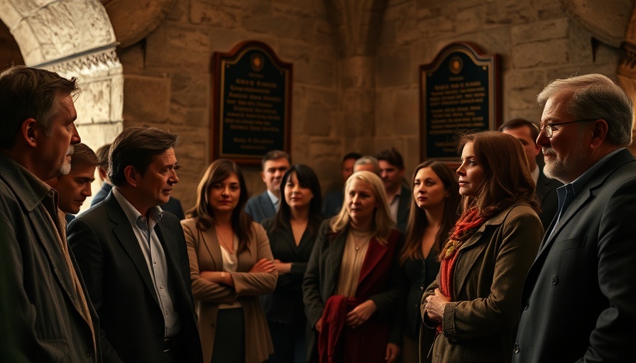 Riek Machar's Trial attendees in a dimly lit room with stone walls.
