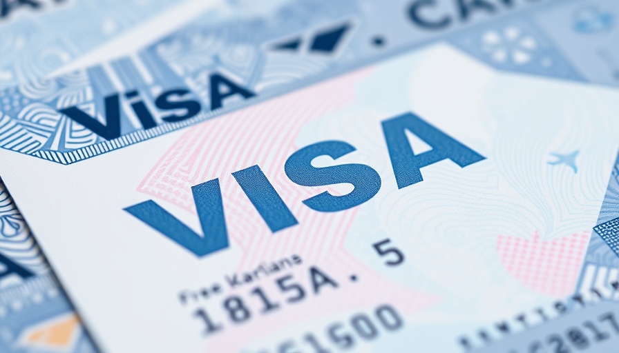 Abstract visa document with bold lettering in blue.