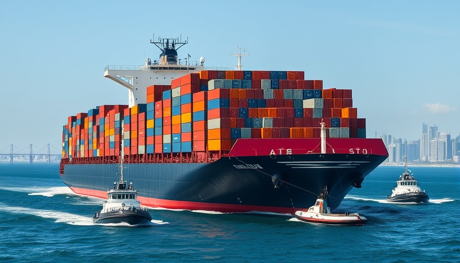 Cargo ship in maritime trade near city skyline, global trade and Africa.