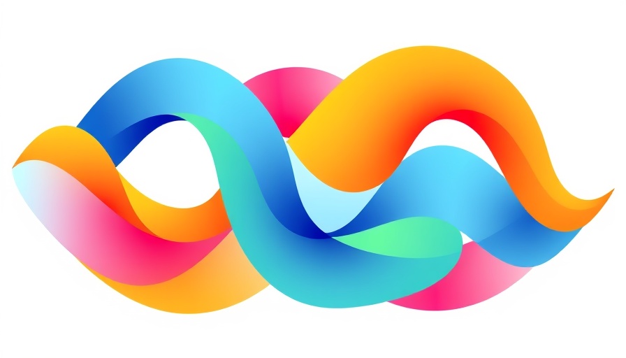 Abstract logo with interlocking wave pattern in blue, red, green.
