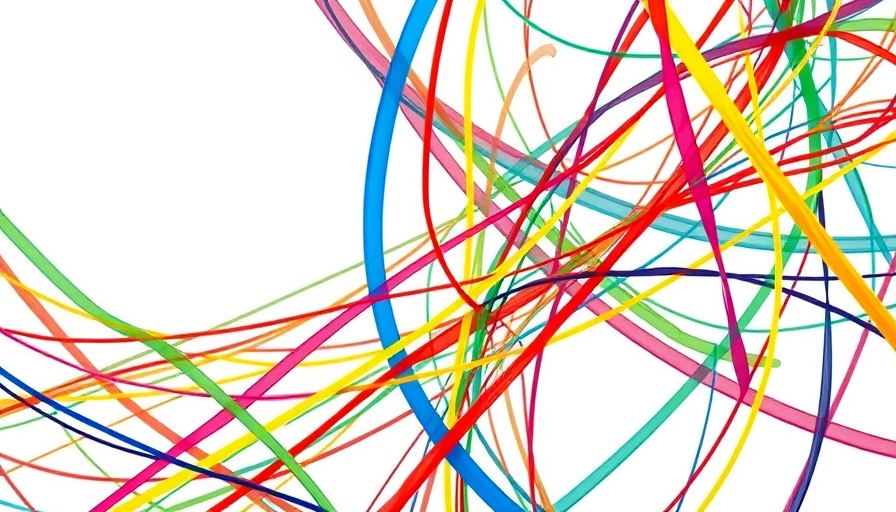 Vibrant interwoven lines pattern in blue, red, and green