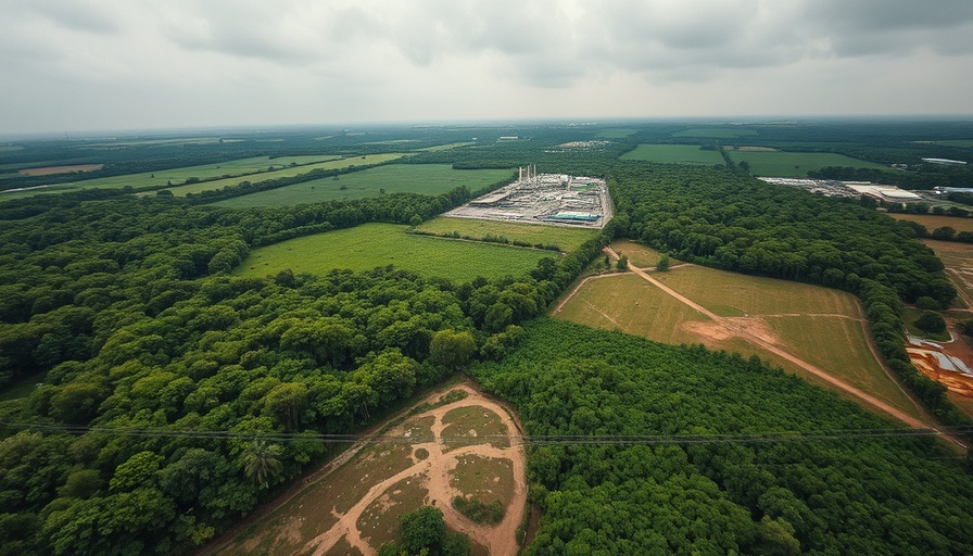 Aerial view of green landscape and mining areas in Zambia.