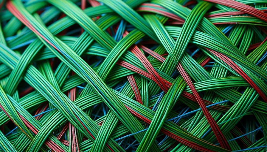 Colorful abstract woven pattern with interlacing strands.
