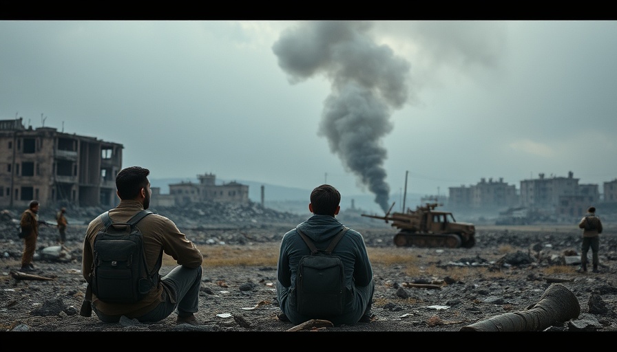 War-torn landscape with observers amid Gaza ceasefire uncertainty.