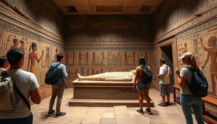Tourists in Egypt's Valley of Kings examining tomb interior.