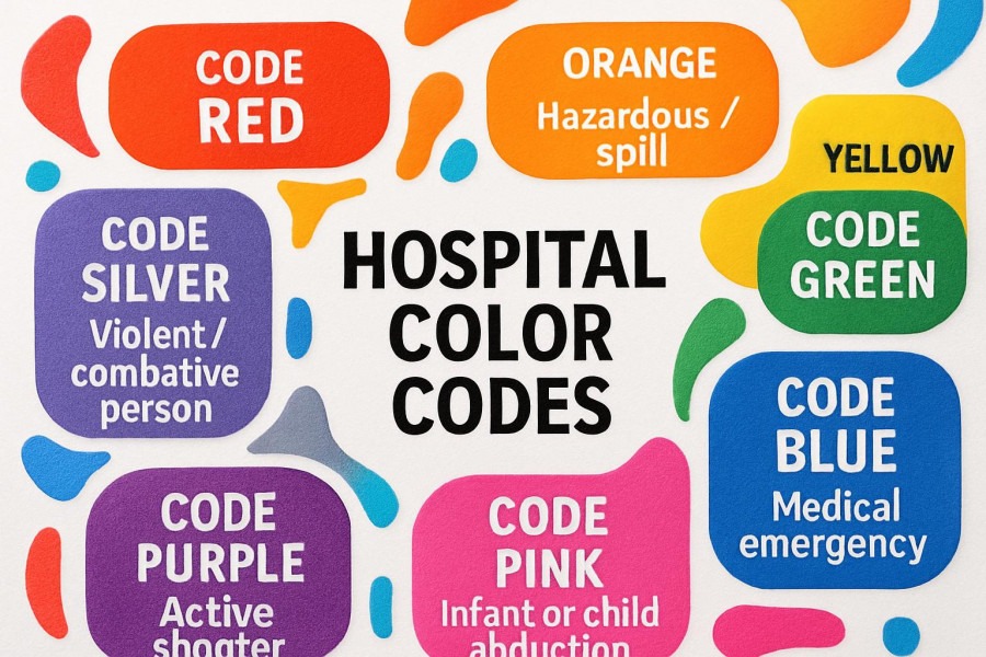 Color-coded chart on emergency preparedness in healthcare, bright and informative.