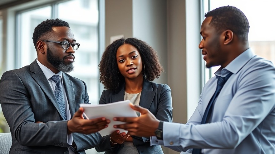 African business professionals engage in serious workplace conflict management strategies.