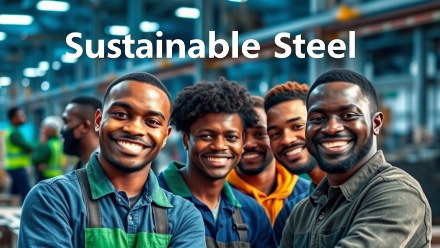 Diverse Ugandan workers collaborating in sustainable manufacturing of low-carbon steel.