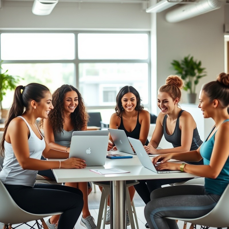 Diverse wellness business owners collaborating in a bright workspace.