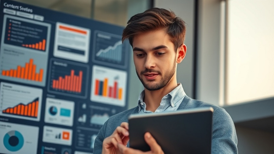 Confident content strategist reviewing analytics on a tablet in soft light.