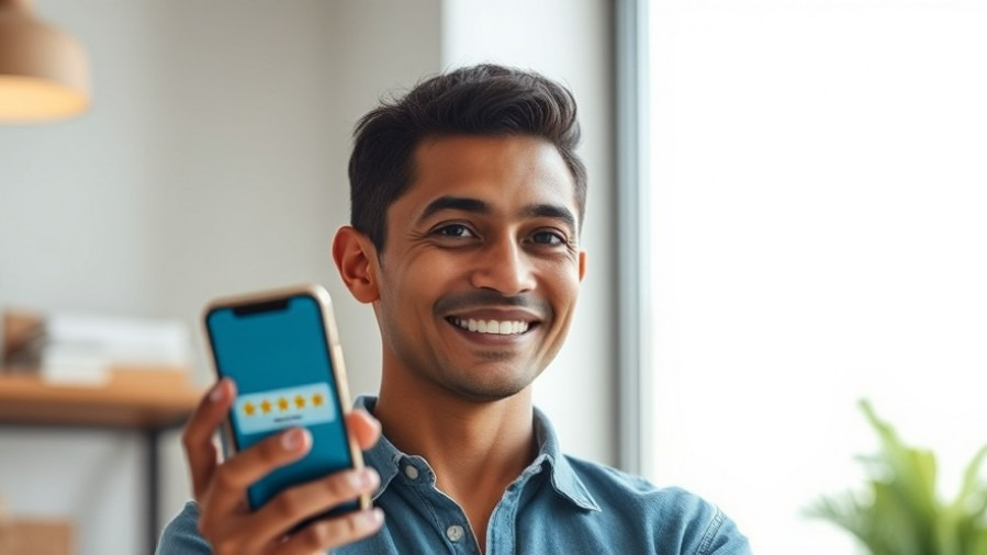 Confident business owner reflecting on reviews, soft morning light.