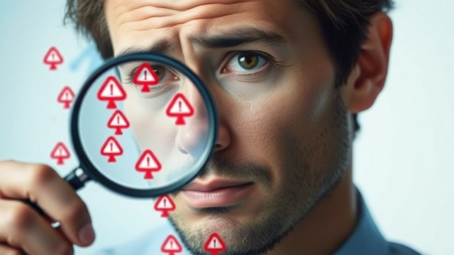 Person with a puzzled expression examining a digital map with warning icons