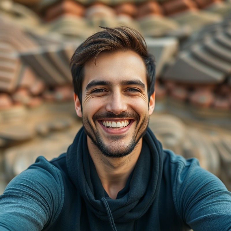 Happy male digital nomad sharing self-care rituals and mindfulness techniques.