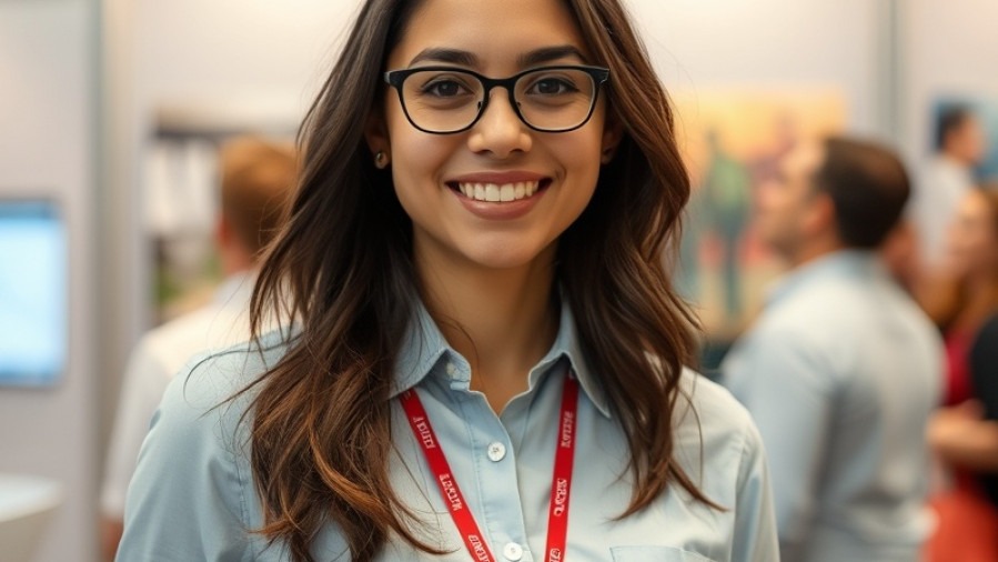 Happy female professional exhibitor posing, looking inspired and confident.
