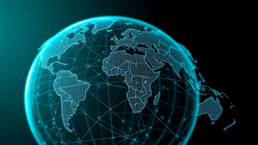 AI globalization abstract with digital globe and circuitry map