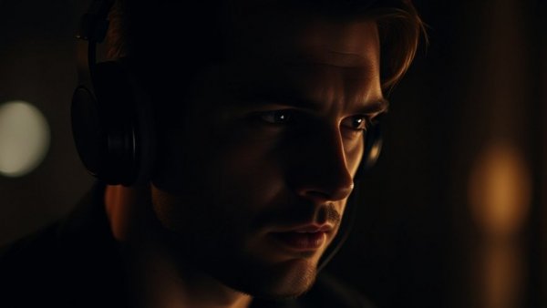 Moody podcast listener breaking negative thinking.