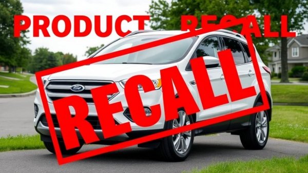 Ford Escape with recall sign in a suburban setting.