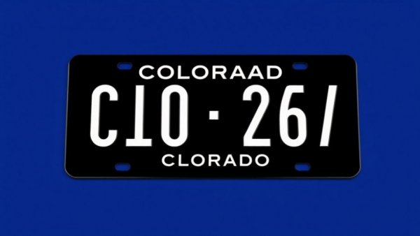 Glossy black Colorado license plate on blue background