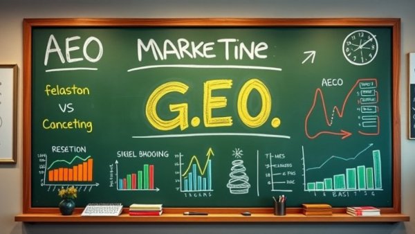 Digital chalkboard illustrating AEO vs GEO optimization strategies.