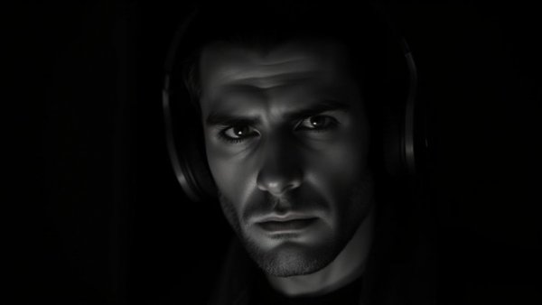 You've come too far to stop now - focused man with headphones, dark setting.