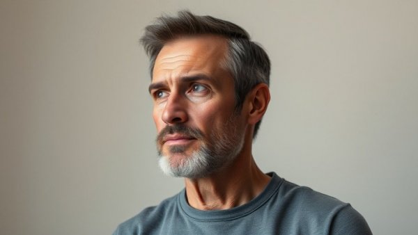 Mature man with contemplative look, digital threats surveillance concept.