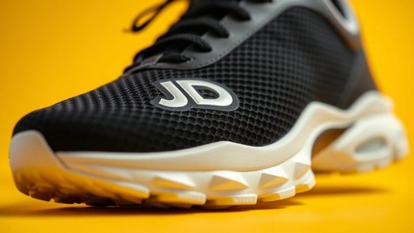 AI Shopping Integration: JD sports sneaker close-up with vibrant yellow background.