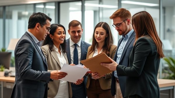 Group collaboration discussing AI impact on jobs in Europe in an office.