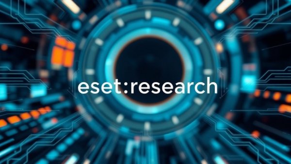 Advanced digital theme showcasing 'eset:research' in AI-driven malware security context.