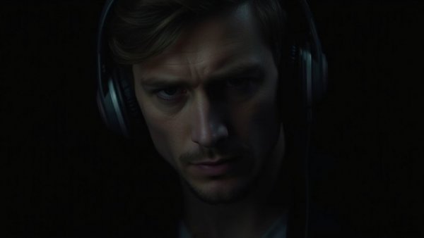 Self-empowerment motivation image of a man in thought with headphones.
