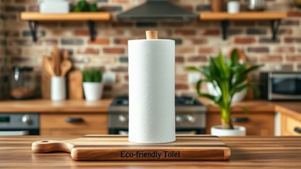 Eco-friendly paper towel on wooden board in rustic kitchen