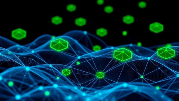 Abstract depiction of Pentagon surveillance AI network in digital waves.