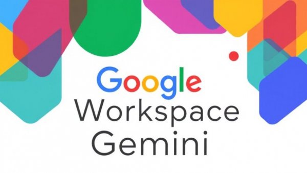 Google Workspace with Gemini logo and abstract shapes