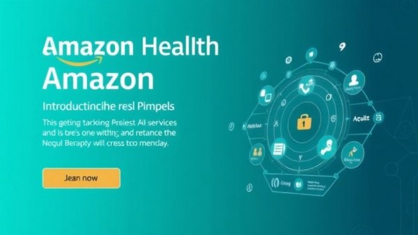 Amazon Health AI expansion modern tech banner, sleek design.