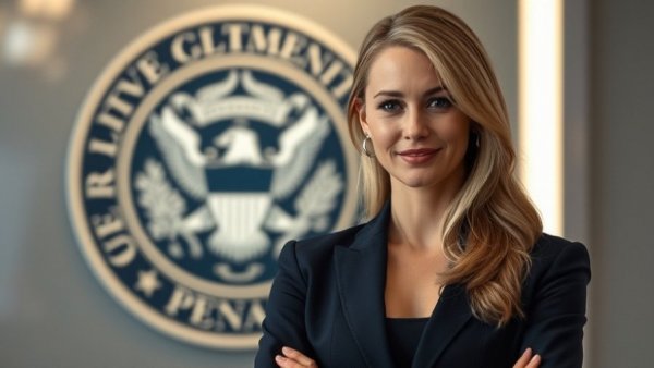 Professional woman at Pentagon discussing AI plans and nuclear technology advancements.