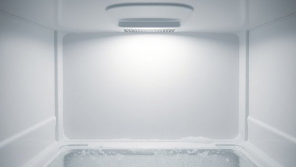 Frost buildup in a freezer, illustrating efficiency tips.