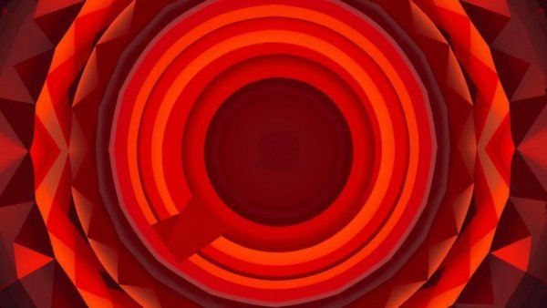 Abstract speech bubble in vibrant red and orange concentric pattern illustrating AI fueled delusions.