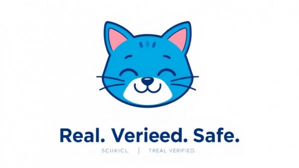 Minimalist logo design for a friending app, featuring a blue cartoon cat head and text slogan.
