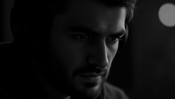 Man focused on podcast, conveying perseverance