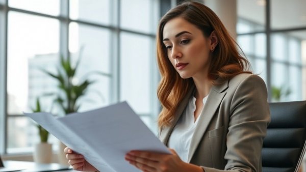 AI in Job Interviews 2025: woman reviewing interview documents in office.